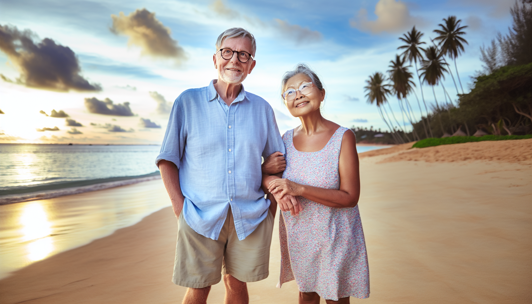 Elderly couple enjoying retirement on a beach