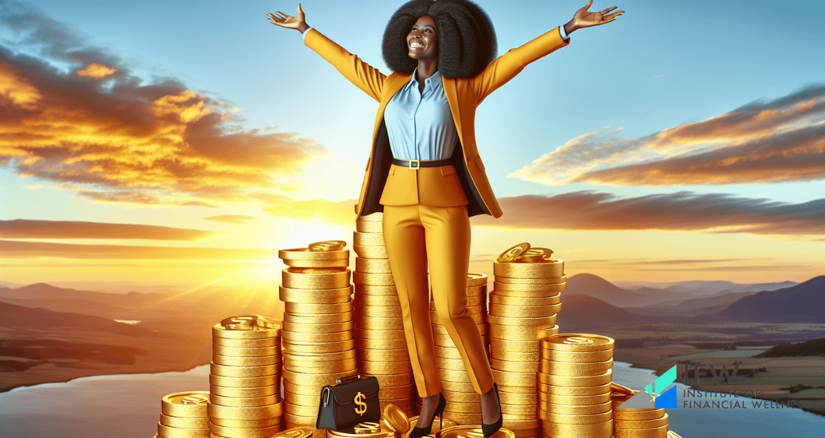 Illustration of a black woman celebrating financial success