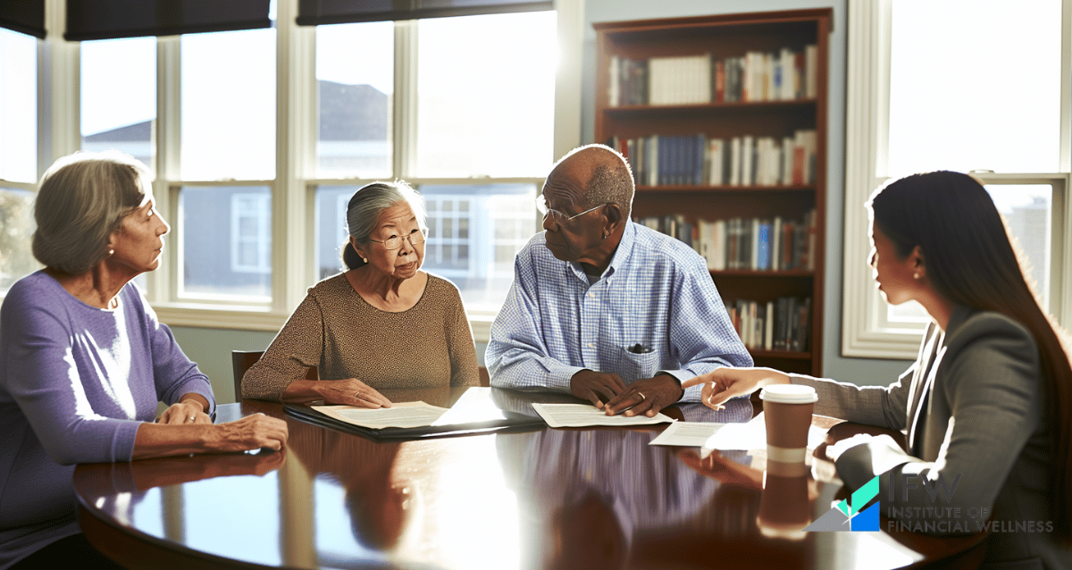 Senior couple discussing health care plans with a financial advisor