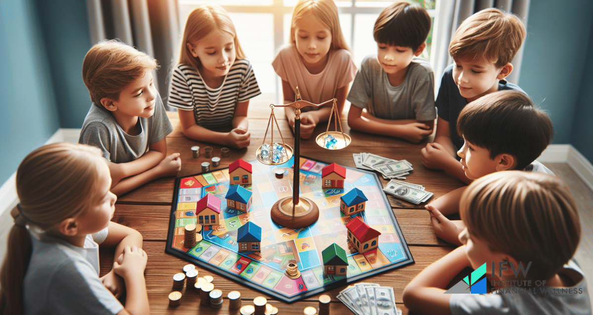 Children learning about investing through a board game