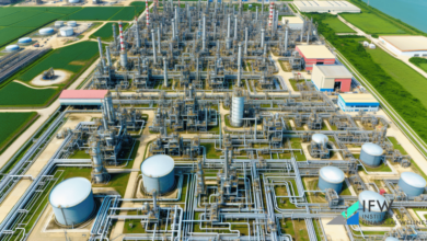 Aerial view of an oil and gas refinery plant